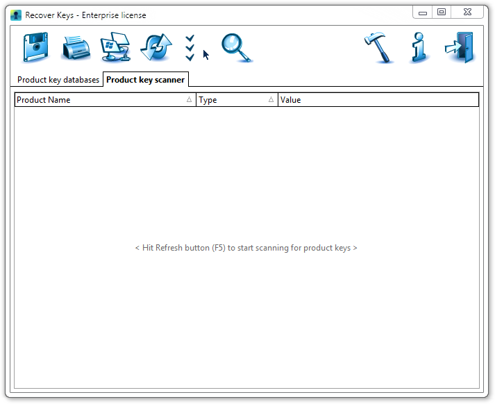 Recover Keys Main Window