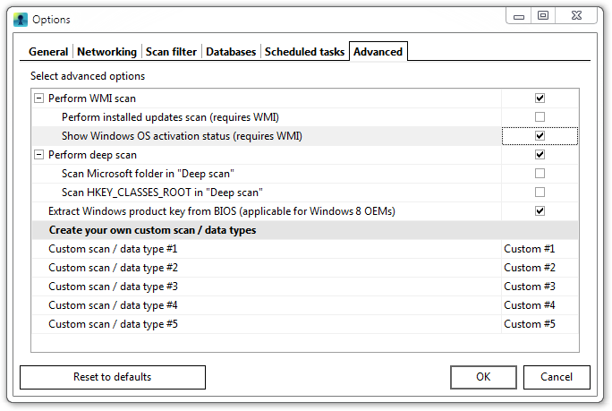 Advanced tab inside of options dialog